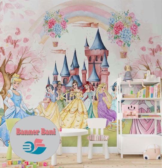 Imagem de Papel de parede infantil princesas da Disney e arco iris aquarela m² BN 54