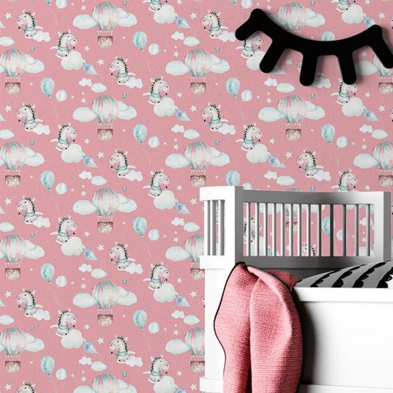 Imagem de Papel De Parede Infantil Zebra Aquarela Rosa Menina 15M