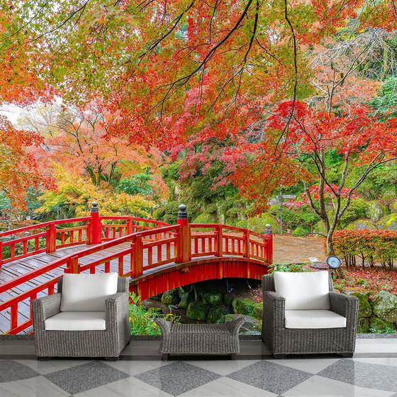 Imagem de Papel de Parede Japonês Jardim Sakura Ponte Sala Painel - 425pcp