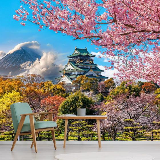 Imagem de Papel de Parede Japonês Jardim Sakura Templo Sala Painel - 424pcp