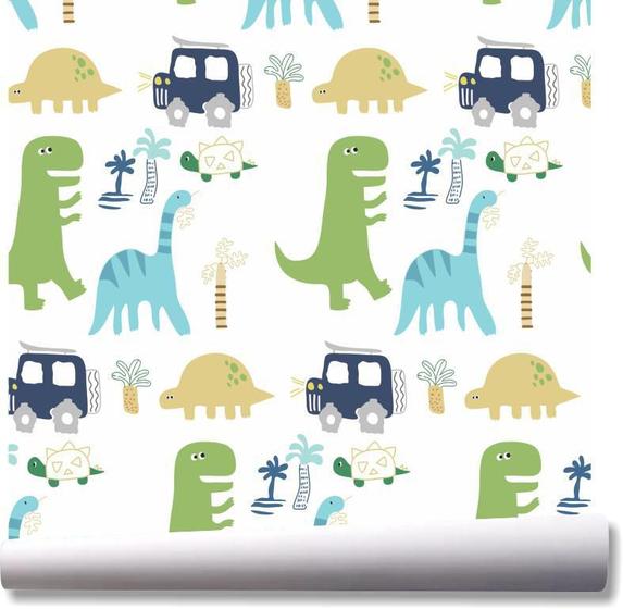 Imagem de Papel De Parede Jurassic Carro Dinossauro Kit 02 Rolos A42