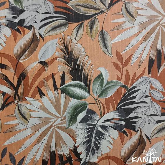 Imagem de Papel de Parede Kan Tai Vinílico Folhagem Jardim Tropical Salmão, Cinza, Marrom Coleção Grace 4