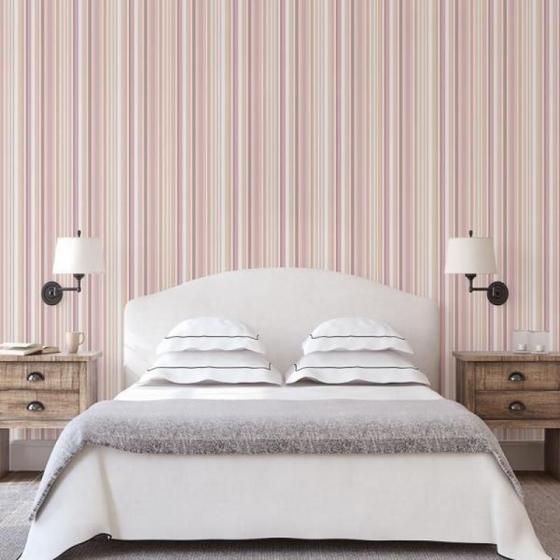 Papel de Parede Kids Listrados Rosa Pastel Menor preço em Papel de Parede Kids Listrados Rosa Pastel
