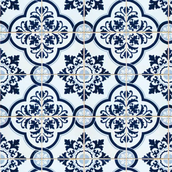 Imagem de Papel de Parede Lavável Azulejo Português Azulado 12m