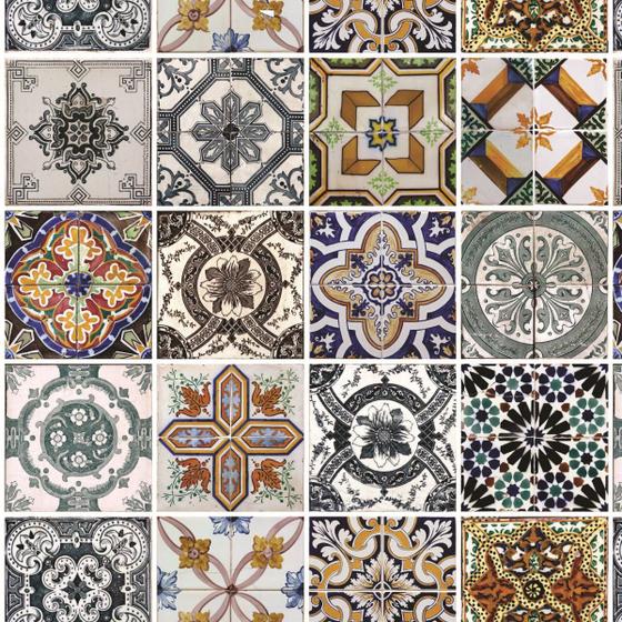 Imagem de Papel de Parede Lavável Azulejo Português Marrom 18m