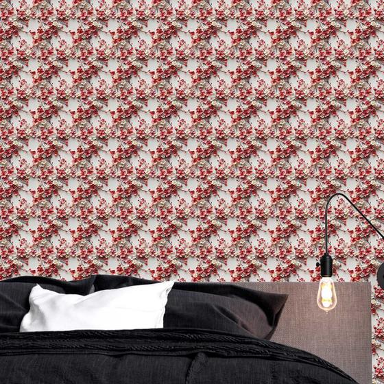 Imagem de Papel de parede Lavável floral moderno vermelho vivo natural decorativo auto colante 15m