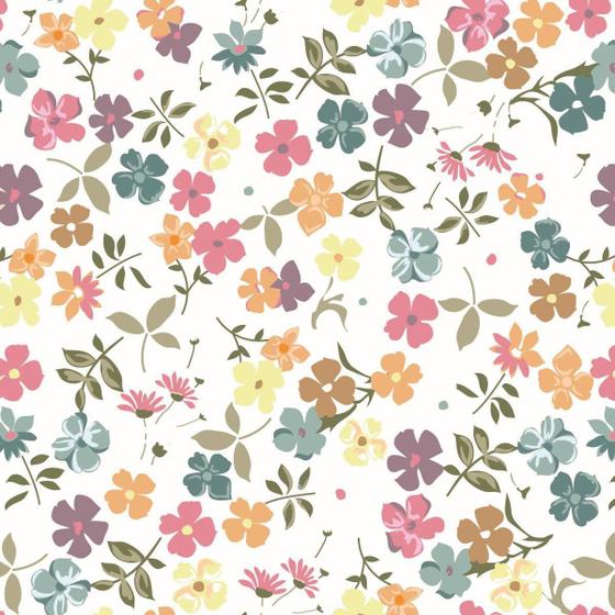 Imagem de Papel De Parede Lavável Flores Com Fundo Branco 12M