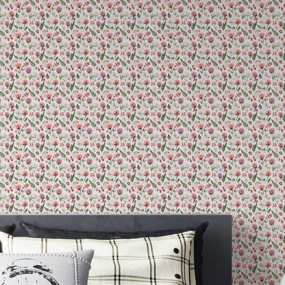 Imagem de Papel de parede Lavável Flores rosas plantas decorativas Auto colante Vinílico quarto sala 12m