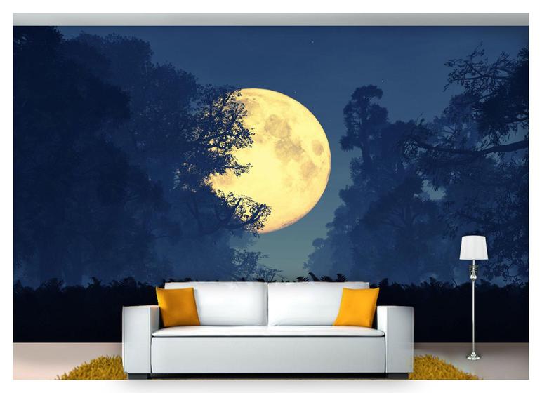 Imagem de Papel De Parede Lua Cheia Floresta Árvores 3D Lua22