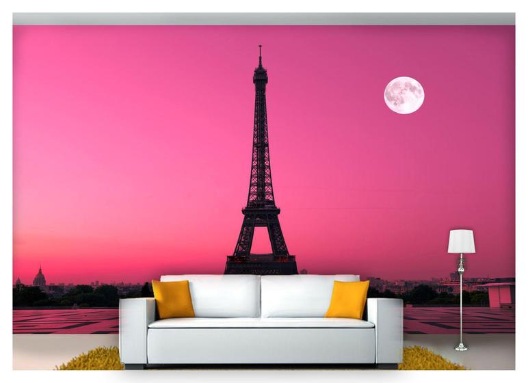 Imagem de Papel De Parede Lua Cheia Paris Céu Eiffel 3D Nsk66