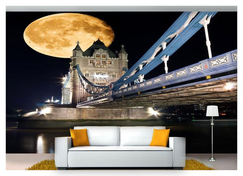 Imagem de Papel De Parede Lua Noite Ponte Londres 3D 7,50m² Lua02