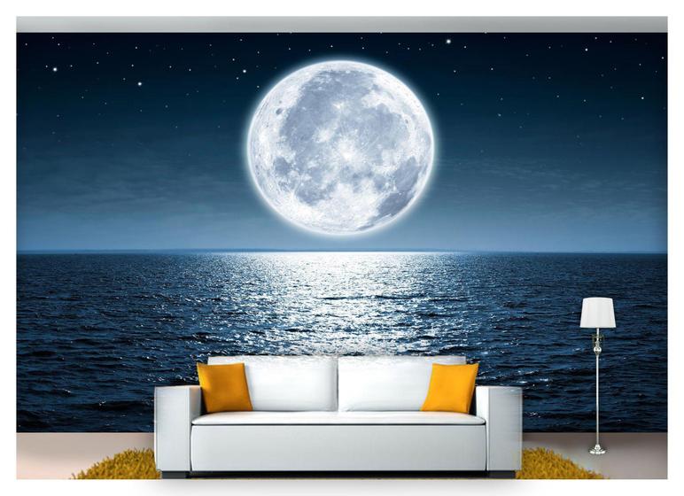 Imagem de Papel De Parede Lua Noite Praia Mar Oceano 3D Nsk72