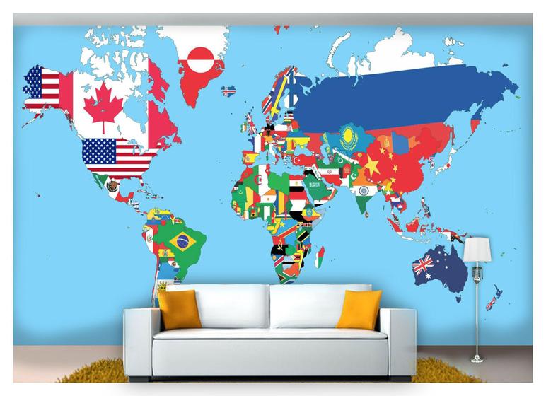 Papel De Parede Mapa Mundi Bandeiras Países Nmu06 Você Decora Papel De Parede Magazine Luiza 3057