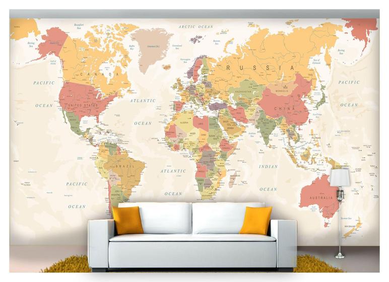 Imagem de Papel De Parede Mapa Mundi Bege Creme 7,50M² Nmu11