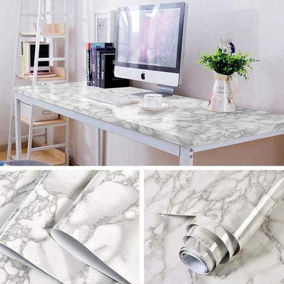 Papel de Parede Mármore Carrara Alto Brilho 2 Metros x 45Cm Cozinha Bancada Gourmet Armários Móveis Menor preço em Papel de Parede Mármore Carrara Alto Brilho 2 Metros x 45Cm Cozinha Bancada Gourmet Armários Móveis