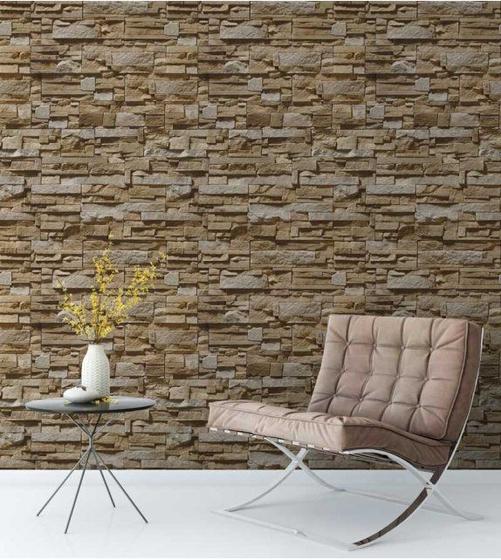 Imagem de Papel De Parede Modelo Tijolo Em Tons De Bege Com Detalhes Em marrom Cinza E preto