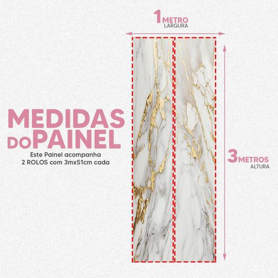 Imagem de Papel De Parede Painel 3D Mármore Branco Com Ouro 1M