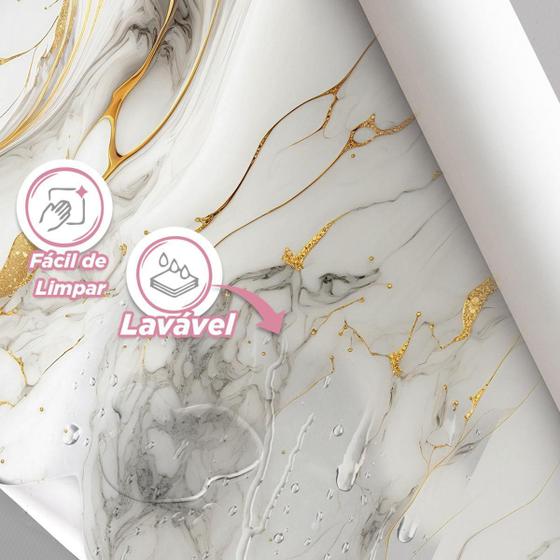 Imagem de Papel De Parede Painel 3D Mármore Branco Fio Dourado 1,5M