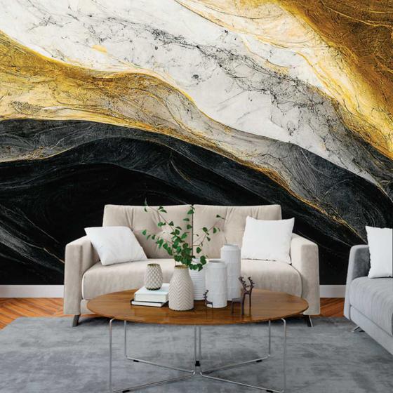 Imagem de Papel de Parede Painel 3D Mármore Branco Nero Ouro 3M Auto Colante Lavável Revestimento Brilhoso