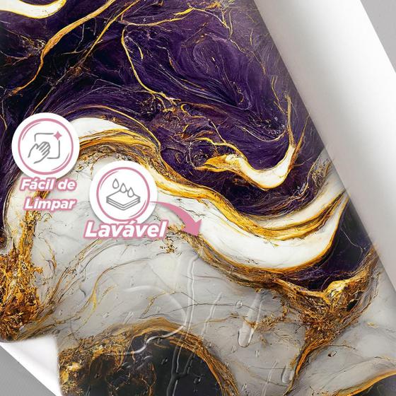 Imagem de Papel De Parede Painel 3D Mármore Branco Ouro Roxo 2,5M