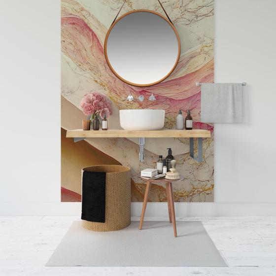 Imagem de Papel de Parede Painel 3D Mármore Branco Rosa Dourado 1,5M Revestimento Auto Colante Marmorizado