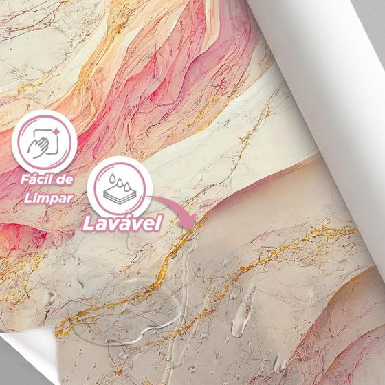 Imagem de Papel De Parede Painel 3D Mármore Branco Rosa Dourado 2M