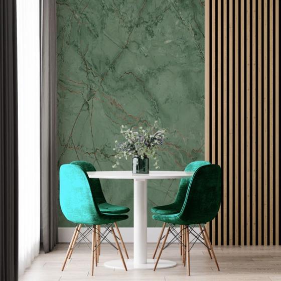Imagem de Papel de Parede Painel 3D Mármore Carrara Verde Escuro 2M Revestimento Pedra Requinte Auto Colante