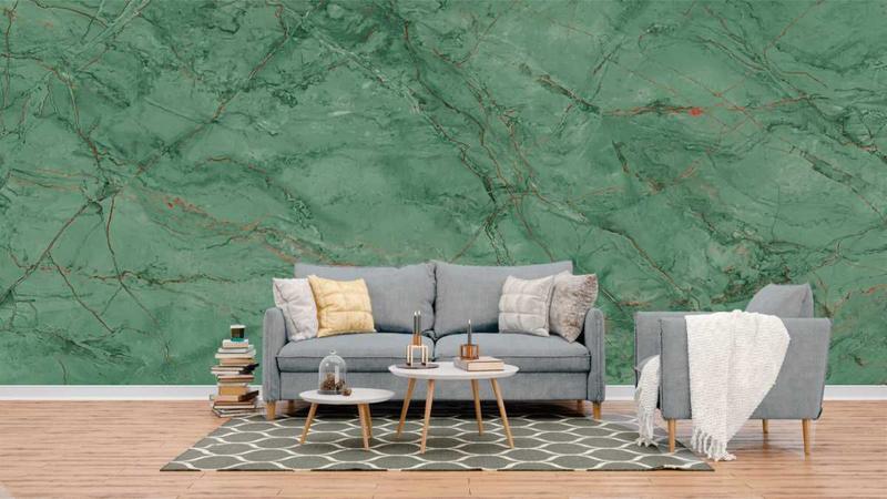 Imagem de Papel de Parede Painel 3D Mármore Carrara Verde Escuro 4M Revestimento Pedra Requinte Auto Colante