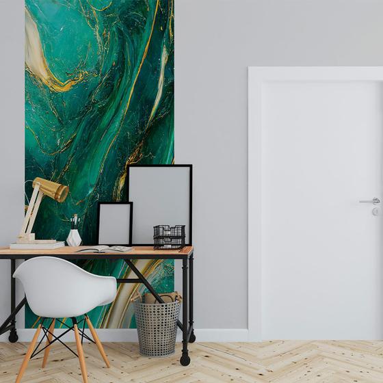 Imagem de Papel de Parede Painel 3D Mármore Verde e Dourado  1M Revestimento Auto Colante Brilho Marmorizado