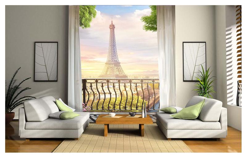 Imagem de Papel De Parede Paisagem Digital Sacada Eiffel Dah64