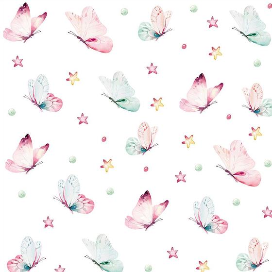 Papel de parede Para Quarto Infantil Com Borboletas em Tons aquarela de Rosa E Azul 1 Metro Menor preço em Papel de parede Para Quarto Infantil Com Borboletas em Tons aquarela de Rosa E Azul 1 Metro