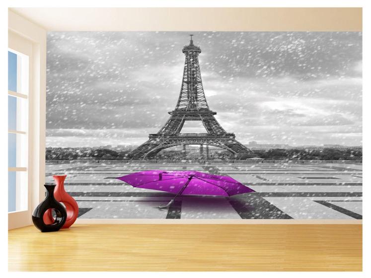 Imagem de Papel De Parede Paris Eiffel Guarda Chuva Céu 3,5M Ncd310