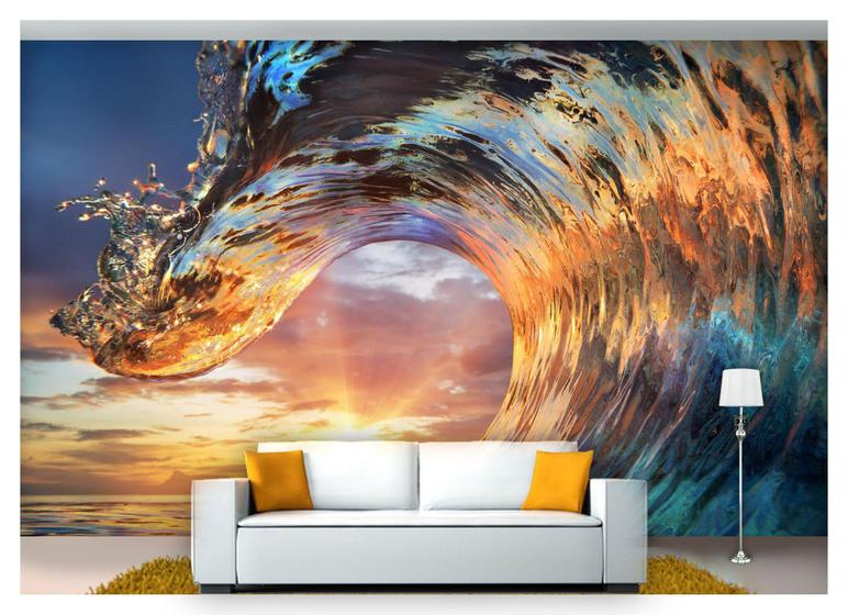 Imagem de Papel De Parede Praia Mar Onda Sol Tubo 3D Npr222