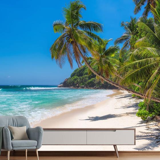 Imagem de Papel de Parede Praia Paisagem Coqueiro Mar Sala Adesivo - 124pcm