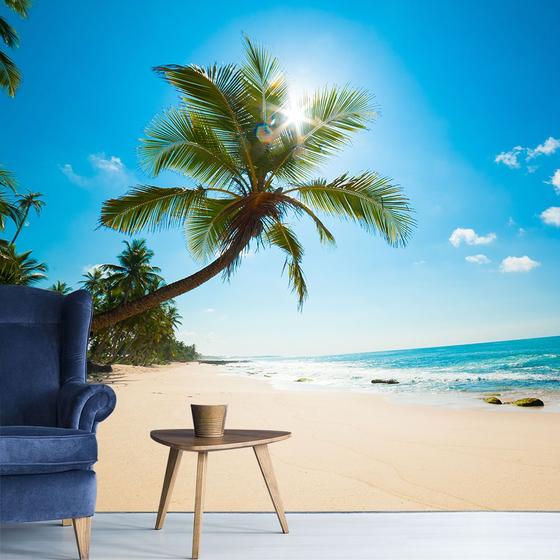 Imagem de Papel de Parede Praia Paisagem Coqueiro Mar Sala Painel - 126pcp