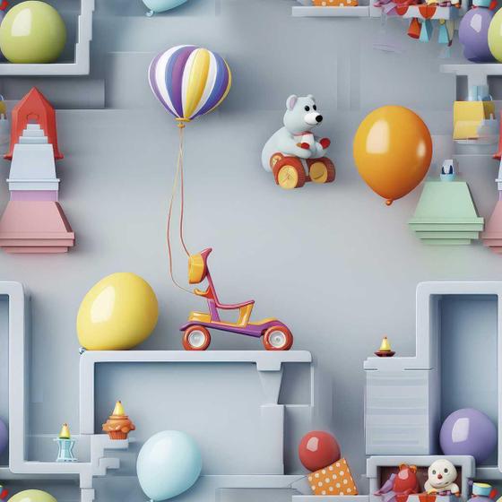 Imagem de Papel De Parede Quarto Infantil Cinza Decorativo Vinil 18M