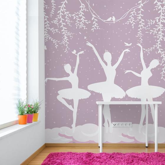 Imagem de Papel de Parede Quarto Menina Bailarinas Rosa Painel 6m²