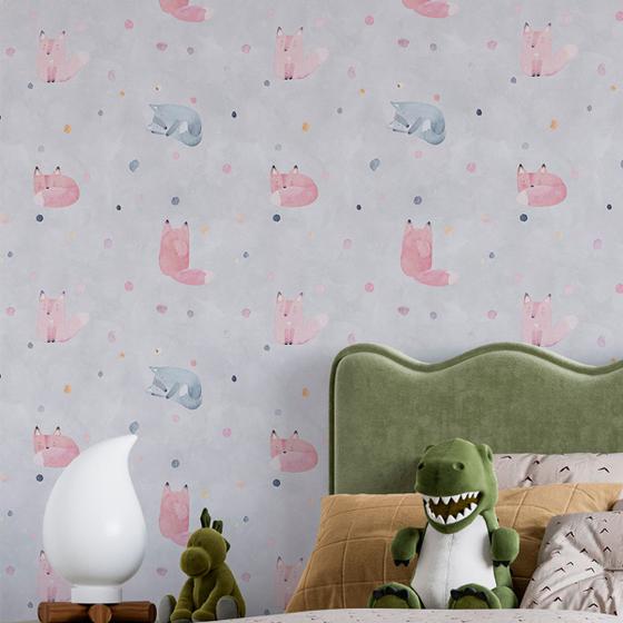 Imagem de Papel De Parede Raposa Infantil Lavavel Aquarela Quarto Menino lavável Decorativo 12m