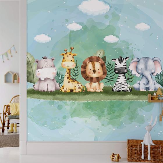 Imagem de Papel de Parede Safari Animais da Selva Aquarela Painel 6m²