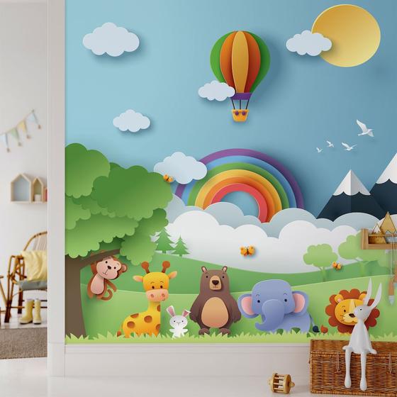 Imagem de Papel de Parede Safari Colorido Quarto Infantil e Bebe 6m²