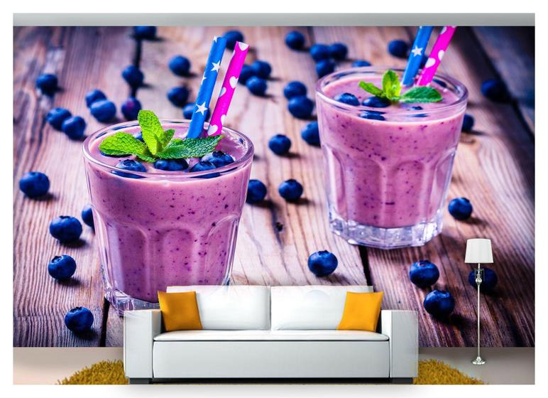 Imagem de Papel De Parede Smoothie Mirtilo Shake Fruta 3D Al97