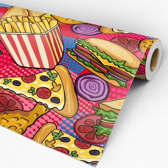 Imagem de Papel de Parede Temático Lanchonete Fast Food Colorido