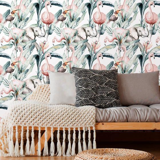 Imagem de Papel de Parede Tropical Flamingos Aquarela 300