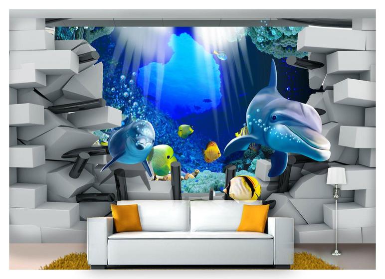 Imagem de Papel De Parede Vida Marinha Golfinhos Mar 3D At64