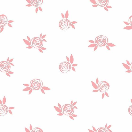 Imagem de Papel de Parede Vinílico Autoadesivo Lavável Floral Rosas Fundo Branco Fofo Delicado Menina Quarto Infantil Maternidade Bebê