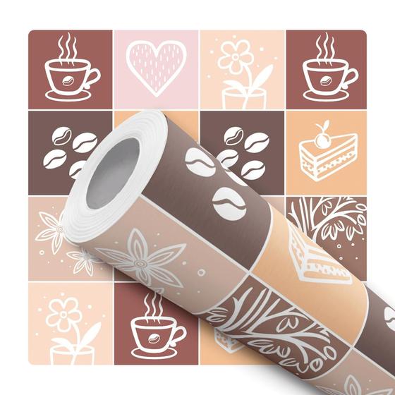 Imagem de Papel De Parede Vinílico Café Bolo Xícara Para Cozinha 5m