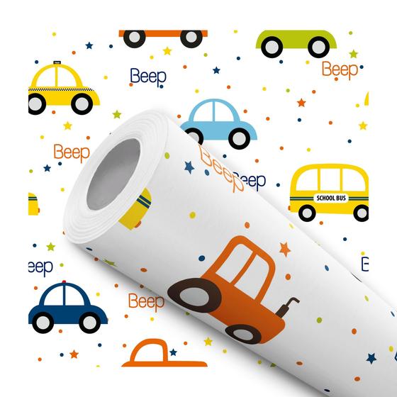 Imagem de Papel de Parede Vinílico Carros Beep Colorido Quarto Infantil 10m