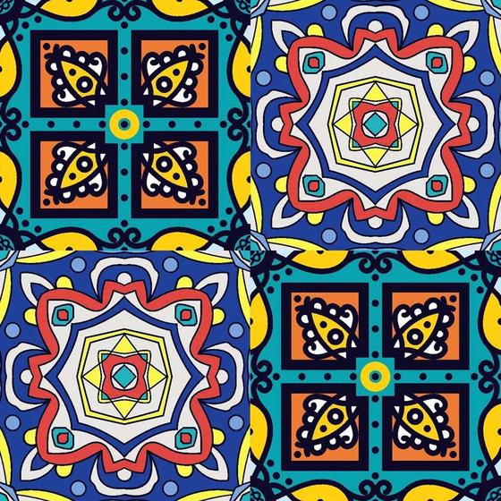 Imagem de Papel De Parede Vinílico Colorido Azulejo Português Cozinha 5m