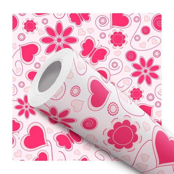 Imagem de Papel de Parede Vinílico Coração Borboleta Rosa Pink Menina Quarto 10m