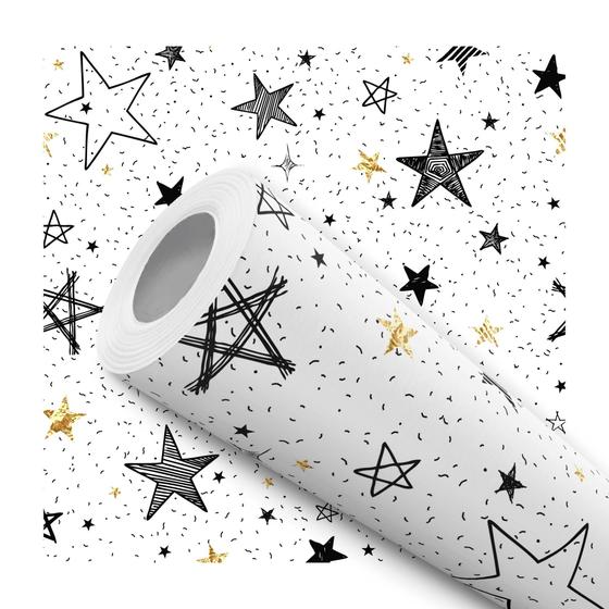 Imagem de Papel de Parede Vinílico Estrelas Pop Preto E Dourado Quarto Teen 1.5m